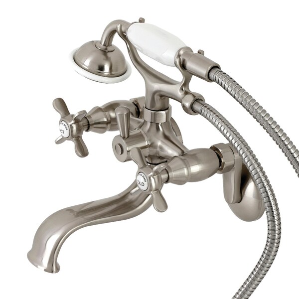 Kingston Brass KS246SN Wall Mount Clawfoot Tub Faucet with Hand Shower, Brushed Nickel KS246SN - main